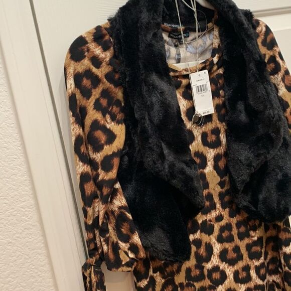 Sequin Hearts Girl Sz 14 Leopard Dress Faux Fur Vest Silver Necklace 3 Piece Set - Picture 5 of 8